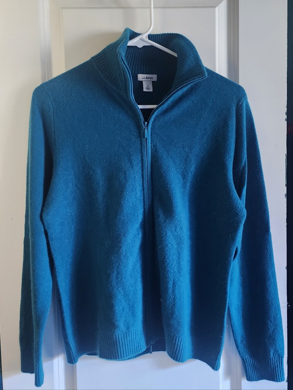 100% Cashmere L.L. Bean Teal Full Zip Sweater